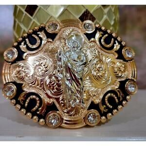 Saint jude San Judas Western belt Buckle Rose Tone Silver Heavy Zinc Alloy Oval